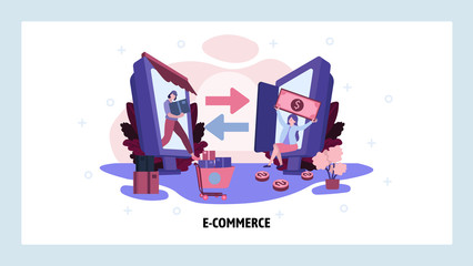 ecommerce business and online retail concept. woman buy product in online store. delivery service. v