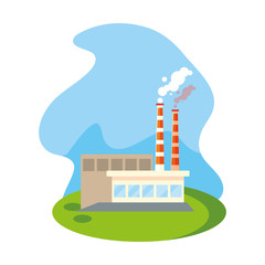 Poster - factory with smoke clouds on white background