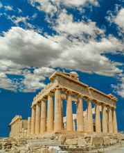 Parthenon In Athens  City Greece In Spring  Season Blue Sky And Clouds