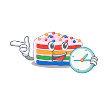 Cartoon Character Concept Rainbow Cake Having Clock