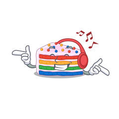 Sticker - Listening music rainbow cake cartoon character concept