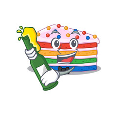 Poster - mascot cartoon design of rainbow cake with bottle of beer