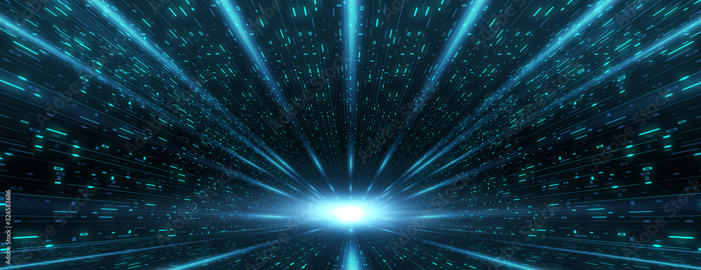 Abstract futuristic sci fi warp tunnel speed light. - obrazy, fototapety, plakaty 