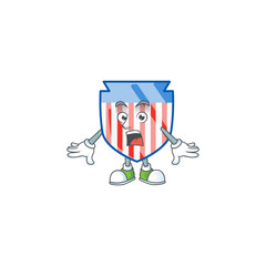 Sticker - cartoon character design of USA stripes shield with a surprised gesture