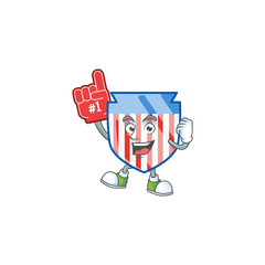 Poster - A cartoon design of USA stripes shield holding a Foam finger