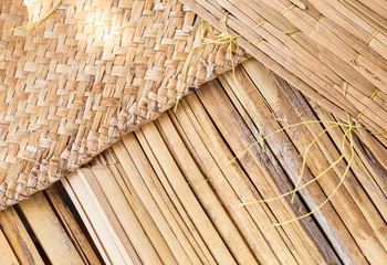 Natural wood pattern, bamboo floor with brown reed mat with two style pattern, traditional thai style handmade mat