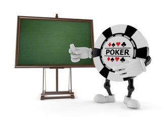 Canvas Print - Gambling chip character with blank blackboard