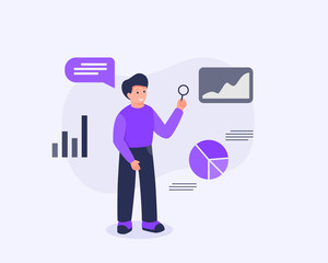 Wall Mural - business man analysis graph and chart data concept with some related icons