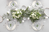 Fototapeta  - Beautiful table setting for wedding celebration in restaurant