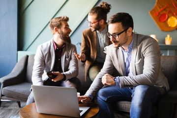business people, programmers cooperating at it company developing apps