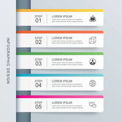 5 data infographics tab paper index template. Vector illustration abstract background. Can be used for workflow layout, business step, banner, web design.