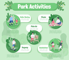 Park Activities Flat Color Vector Informational Infographic Template. Outdoor Relax Poster, Booklet, PPT Page Concept Design With Cartoon Characters. Advertising Flyer, Leaflet, Info Banner Idea