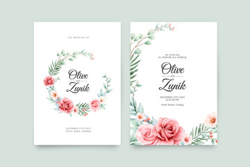 Poster - Wreath floral watercolor on wedding invitation template