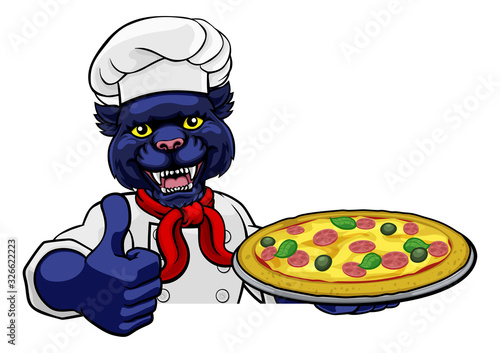 A panther chef mascot carto...