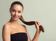 © Utkamandarinka - Beautiful hair woman long hairstyle natural clean tanned skin female face beautiful