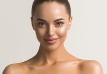 Beautiful Woman Face Close Up Beauty Make Up Natural Healthy Clean Skin 