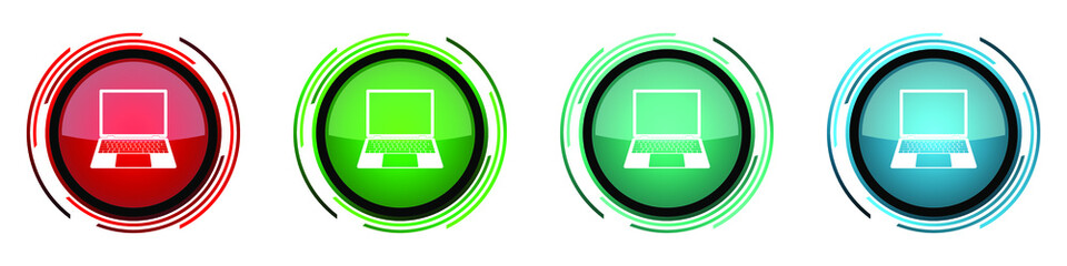 Aufkleber - Open notebook round glossy vector icons, laptop, mobile computer set of buttons for webdesign, internet and mobile phone applications in four colors options isolated on white background
