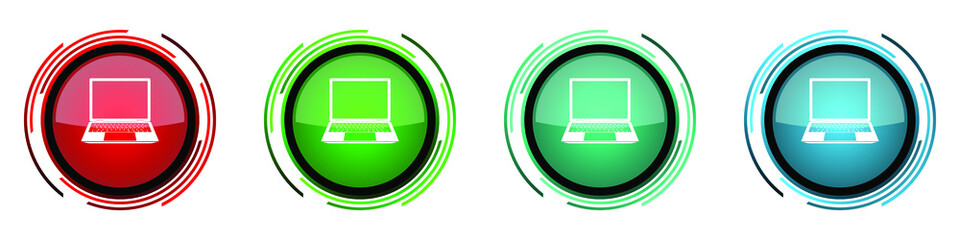 Aufkleber - Open notebook round glossy vector icons, laptop, mobile computer set of buttons for webdesign, internet and mobile phone applications in four colors options isolated on white background