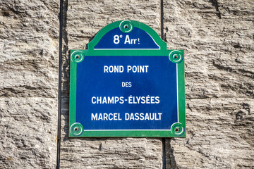 Wall Mural - Rond Point des Champs-Elysees street sign, Paris, France