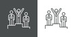© teracreonte - Hombre de negocios ganador. Grupo de gente en podio. Icono plano lineal en fondo gris y fondo blanco