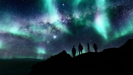woman man girl boy. nature outdoor landscape. travel background. northern lights. love background. n