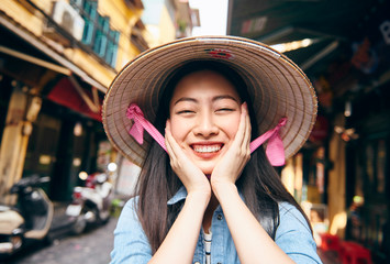 Portrait of beautiful Vietnamese woman in Hanoi city