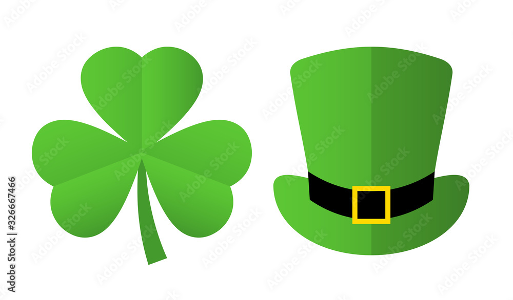 St Patrick's day symbols, clover and leprechaun hat - obrazy, fototapety, plakaty 