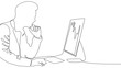 © MichiruKayo - businessman working on laptop computer - single line drawing