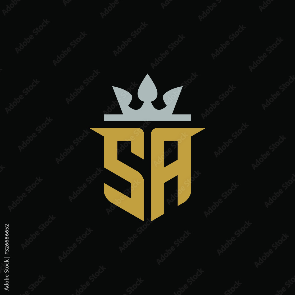 Initial Letter SA with Shield King Logo Design - obrazy, fototapety, plakaty 