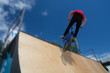 © lightpoet - Bmx rider jumping over on a U ramp in a skatepark (motion blurred image)