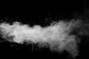 Wall Mural - White powder explosion isolated on black background.White dust particles splash.