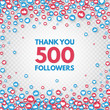 500 followers thank you banner. Celebrate new 500 number of subscribers. Web blogging congratulation card. Social media concept. Like and thumbs up icons. Achievement poster. Vector illustration