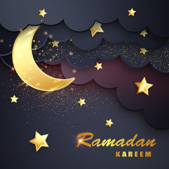 Sticker - Ramadan Kareem background with moon, stars. Ramadan mubarak Greeting card, invitation for muslim community