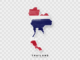 Thailand detailed map with flag of country. Painted in watercolor paint colors in the national flag.