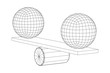 Simple seesaw scales weighing big and small abstract spheres. Balance, comparison and equality concept. Wireframe low poly mesh vector illustration