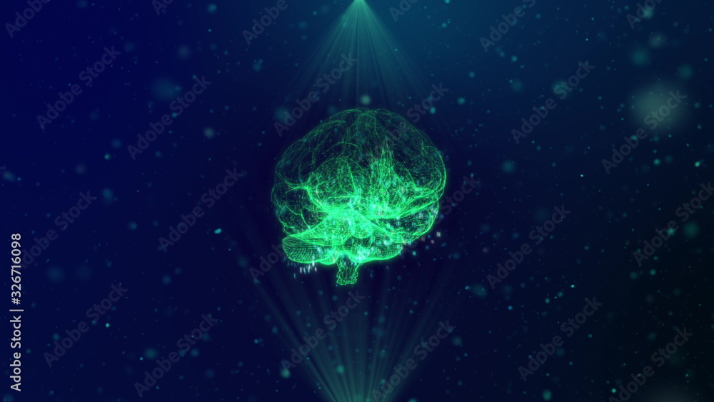 Hologram of Human Brain scan AI concept Glowing Light Particles ...