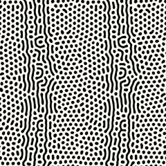 Wall Mural - Seamless vector abstract pattern with rounded irregular compound lines and small circles, inspired by nature. Modern repeatable background in monochrome.