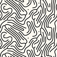 Wall Mural - Seamless vector abstract pattern with rounded irregular compound lines, inspired by nature. Modern repeatable background in monochrome.