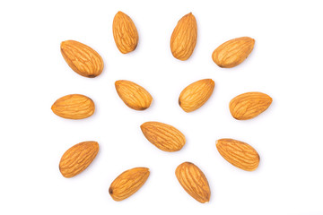 Wall Mural - Top view Almonds isolated on white background