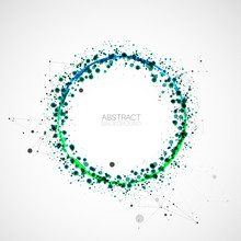 Abstract Vector Background, Scientific Direction, With Green Circles And Chaotic Spots On It.