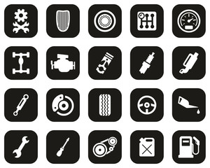 Sticker - Hot Rod Culture & Parts Icons White On Black Flat Design Set Big