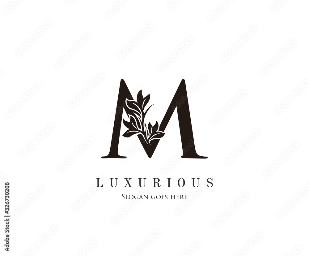 Initial M letter luxury beauty flourishes ornament monogram logo Stock ...