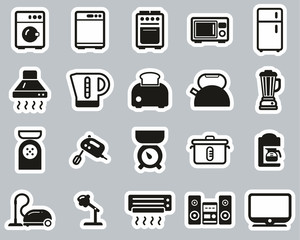 Wall Mural - Household Appliances Or Electric Appliances Icons Black & White Sticker Set Big