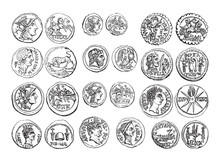 Old Coin Collection - Roman Period / Vintage Illustration From Brockhaus Konversations-Lexikon 1908
