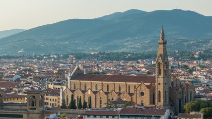 Poster - Florence aerial cityscape view timelapse from Michelangelo square on the old town with Santa Croce church in Italy