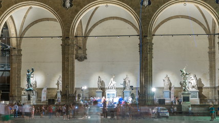 Wall Mural - People in front of the Loggia dei Lanzi at Piazza della Signoria Square timelapse. FLORENCE, ITALY