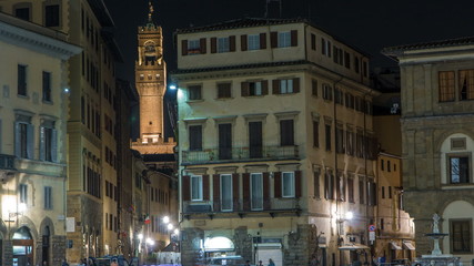 Wall Mural - Panoramic view of Piazza Santa Croce night timelapse in Florence, Tuscany, Italy