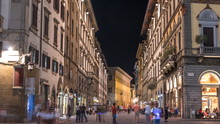 Cozy Narrow Street In Florence Timelapse, Tuscany, Italy. Night Florence Cityscape
