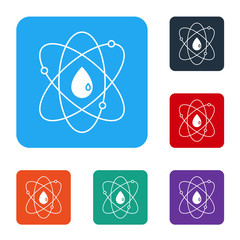 White Atom icon isolated on white background. Symbol of science, education, nuclear physics, scientific research. Set icons in color square buttons. Vector Illustration