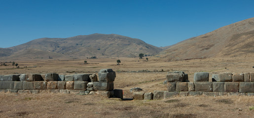 Temple ruins at Huanuco Pampa Site. Inca indian culture Peru. Andes. Huánuco Marka or Huánuco Viejo. Dos de Mayo Province, La Unión District.